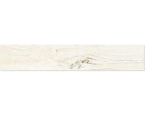 Helle Bodenplanke in Holzoptik mit Maserung und Astloch.