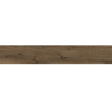 Dunkelbraune Holzoptik mit rustikaler Maserung und Astlöchern.