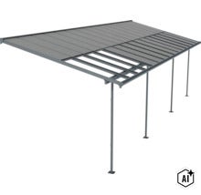 Terrassenüberdachung mit Aluminiumgestell und teilweiser Dacheindeckung aus Stegplatten. (Image AI modified or generated)