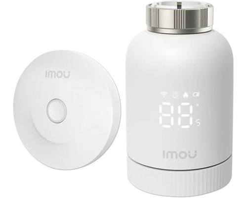 Imou smartes Heizkörperthermostat mit digitaler Anzeige und passendem Gateway für die Heizungssteuerung.