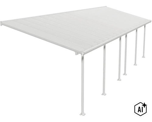 Terrassenüberdachung mit festem Dach und vertikalen Stützpfosten aus Metall für den Außenbereich (Image AI modified or generated)