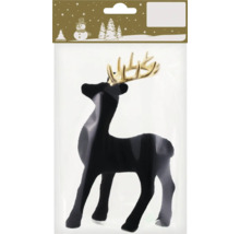 Schwarze Rentier-Dekofigur mit goldenem Geweih, Weihnachtsdekoration in Verpackung.
