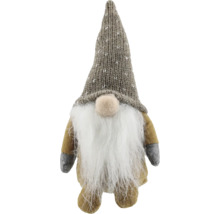 Weihnachtswichtel aus Stoff mit gestrickter Zipfelmütze und langem weißen Bart.