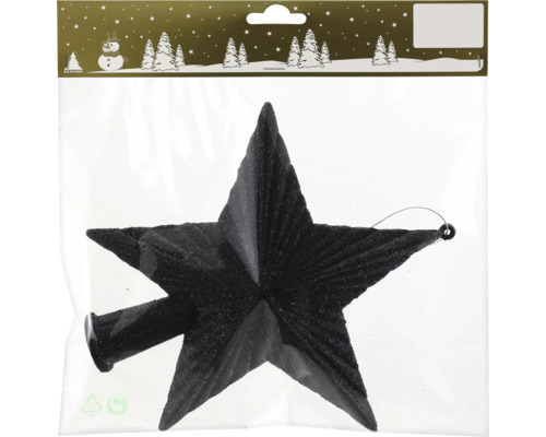 Christbaumspitze Stern in Schwarz mit Glitzer-Effekt aus Kunststoff.