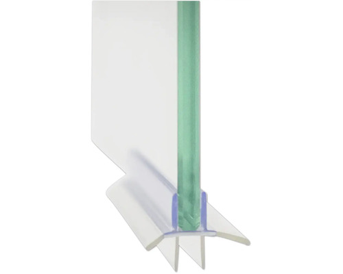Duschdichtungsprofil an der Unterkante einer Glasscheibe montiert.