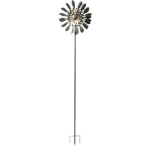 Windrad aus Metall in Blütenform mit langem Stab und Erdspieß für den Garten.