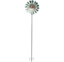 Windrad aus Metall für den Garten in Blumenform mit einem langen Stab und Erdspieß.