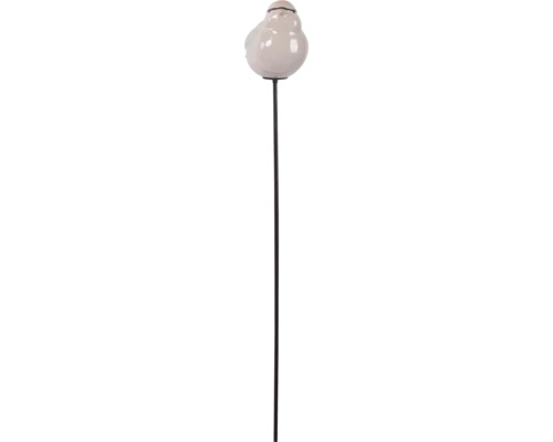 Gartenstecker mit Vogel-Figur aus glänzender Keramik auf einem Metallstab.