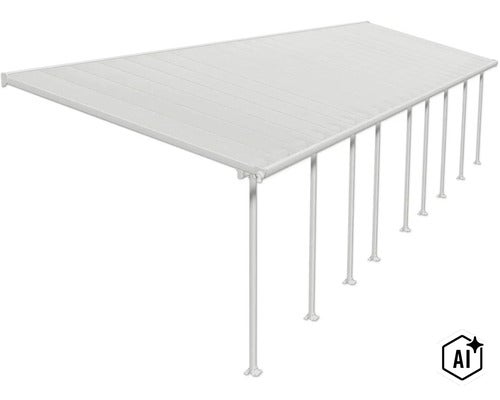 Terrassenüberdachung mit festem Dach und Stützen aus Metall (Image AI modified or generated)