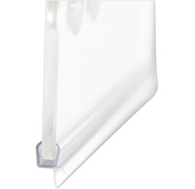 Transparente Duschdichtung als Wasserabweisprofil für den unteren Rand von Duschglastüren aus Kunststoff.