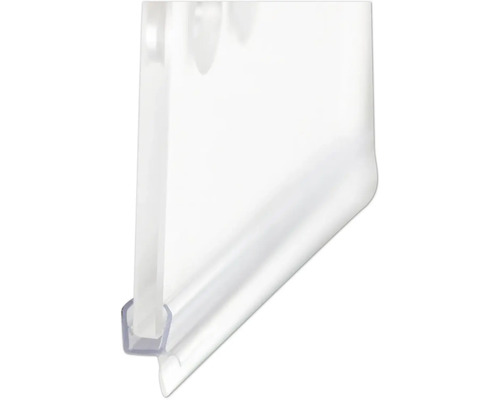 Transparente Duschdichtung als Wasserabweisprofil für den unteren Rand von Duschglastüren aus Kunststoff.