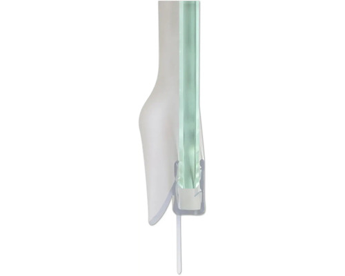 Transparente Duschdichtung für Glaswände mit flexibler Dichtlippe.