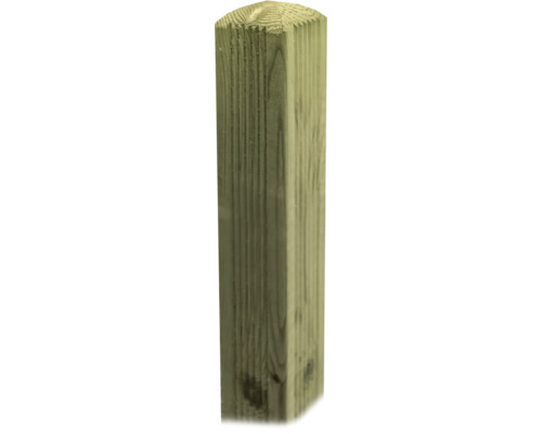 Vierkantpfosten aus kesseldruckimprägniertem Holz mit abgerundetem Kopf für den Zaunbau.