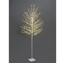 LED Lichterbaum mit zahlreichen warmweißen LED Lämpchen an verzweigten Ästen, weißer Stamm und flacher Standfuß.