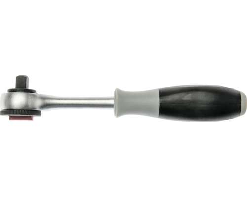 Umschaltknarre mit ergonomischem Zwei-Komponenten-Griff und Vierkantantrieb.