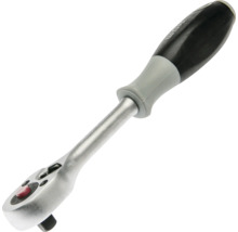 Silberfarbene WGB Umschaltknarre aus Metall mit ergonomischem schwarz-grauem Kunststoffgriff und rotem Druckknopf.