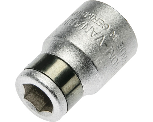Steckschlüsseleinsatz aus Chrom-Vanadium-Stahl mit Sechskant-Profil.