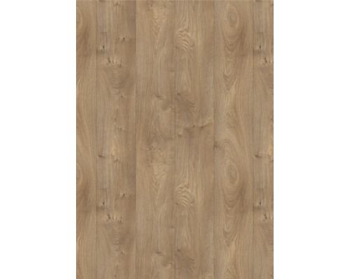 Laminatboden in Eichenoptik mit natürlicher Maserung und Astlöchern.