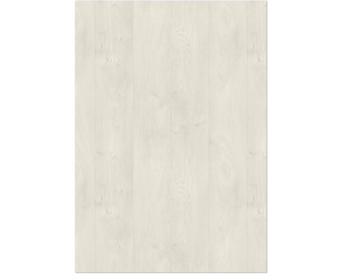 Laminatboden in heller Holzoptik mit feiner Maserung und Astlöchern.