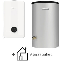 Bosch Gas-Brennwert-Therme mit Warmwasserspeicher und Abgaspaket.