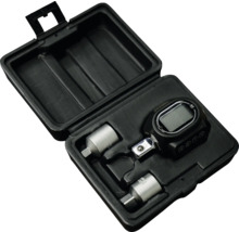Digitaler Drehmomentadapter-Satz mit zwei Steckschlüssel-Adaptern in einem schwarzen Kunststoffkoffer.