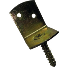 Winkelverbinder aus Metall mit integrierter Schraube und zwei Löchern zur Befestigung.