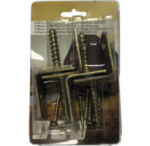 Set mit 4 Zaunbeschlägen aus gelb verzinktem Metall inklusive Schrauben in einer Blisterverpackung.
