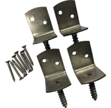 Vier L-förmige Metallwinkel mit passenden Schrauben zur Befestigung.