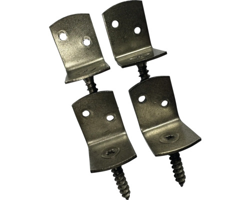 Vier Metallwinkel mit Schrauben zur stabilen Montage und Befestigung.