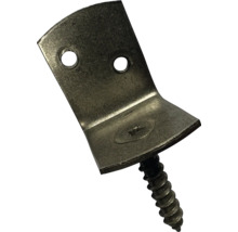 Winkelverbinder aus Metall mit integrierter Schraube und zwei Befestigungslöchern.