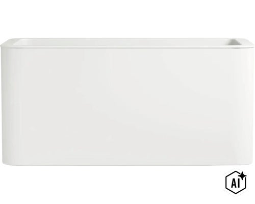 Rechteckiger, weißer Blumenkasten aus Kunststoff mit abgerundeten Ecken. (Image AI modified or generated)