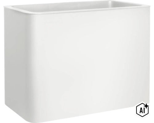 Rechteckiger, hoher Blumenkübel mit abgerundeten Ecken in Weiß (Image AI modified or generated)
