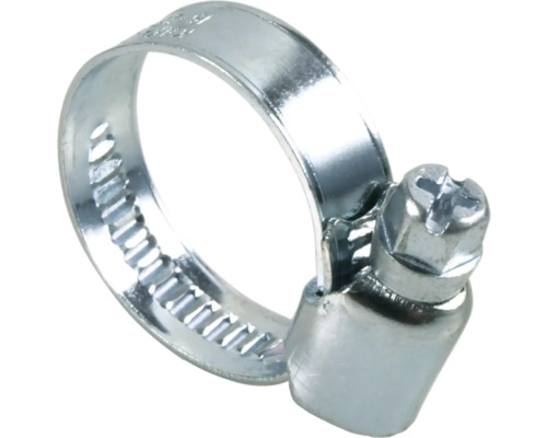 Schlauchschelle aus Metall mit Schneckenantrieb und Schraubverschluss für die sichere Befestigung von Schläuchen.