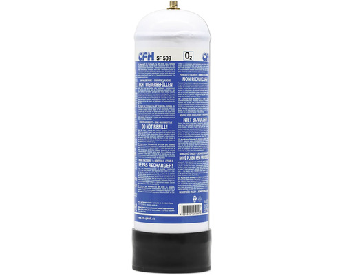 CFH Sauerstoffflasche SF 509, 1 Liter Einwegflasche für Schweiß-Fix SF 3100, Sauerstoff O2, 320 Gramm, aus Stahl.