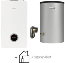 Bosch Gas-Brennwerttherme mit Warmwasserspeicher und Abgaspaket.