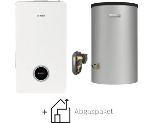 Bosch Gas-Brennwert-Heizung mit Warmwasserspeicher und Abgaspaket.
