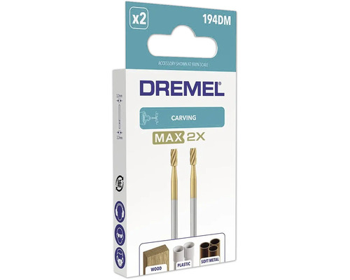 Dremel Hochgeschwindigkeits-Fräsmesser 194DM Max, 2 Stück, zum Schnitzen in Holz, Kunststoff und Weichmetall, 3,2 Millimeter Schaft.