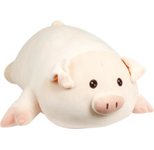 Plüschtier Schwein, weiches Stofftier in liegender Form.