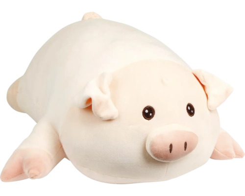 Plüschtier Schwein, weiches Stofftier in liegender Form.