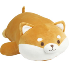 Plüschtier Shiba Inu liegend, weiches Stofftier Hund in Braun und Weiß.