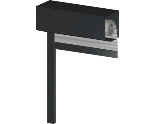 Vorbaurollladen aus Aluminium in Anthrazit mit eckigem Kasten und Führungsschienen.
