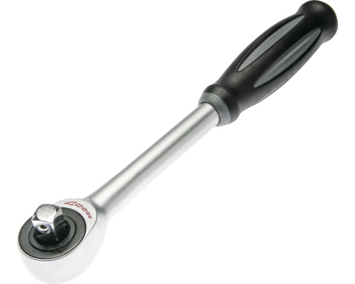Umschaltknarre aus Metall mit ergonomischem schwarzem Kunststoffgriff.