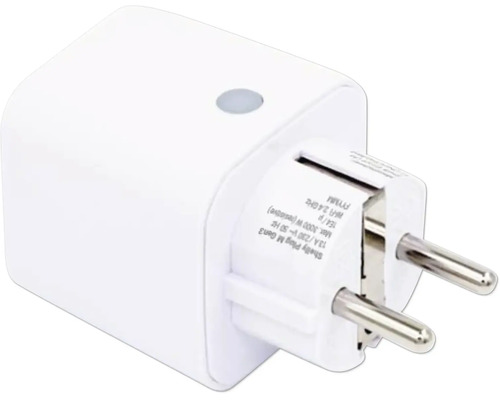 Intelligente WLAN-Steckdose Shelly Plug M Gen3 mit Ein-Aus-Schalter.
