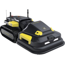 Yarbo Mähroboter mit Raupenantrieb und Sensoren für die automatisierte Rasenpflege.