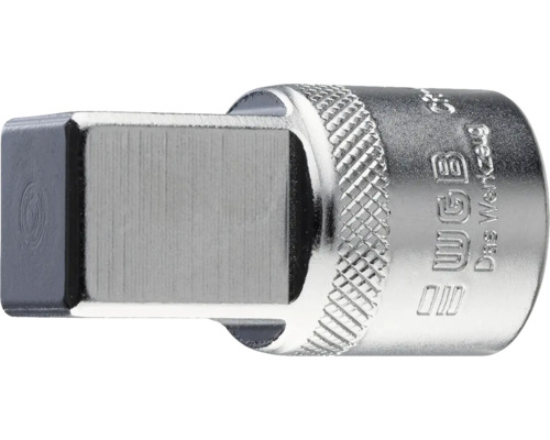WGB Steckschlüssel-Adapter aus verchromtem Stahl mit Rändelung und Vierkantantrieb.