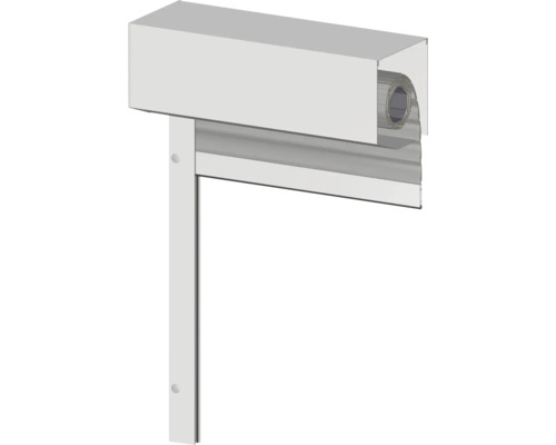 Vorbaurollladen mit eckigem Kasten, Führungsschiene und Lamellen aus Aluminium.