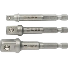 Dreiteiliges Steckschlüssel Adapter Set aus Stahl von WGB für Akkuschrauber und Bohrmaschinen.