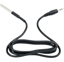 Externer Temperaturfühler mit schwarzem Kabel und Klinkenstecker.