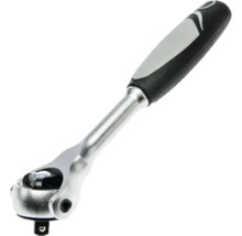 Silberne Umschaltknarre aus Metall mit schwarz-grauem ergonomischem Griff und Vierkantantrieb.