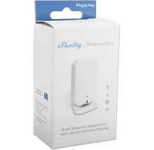 Shelly Presence Gen4 Verpackung für einen smarten Präsenzmelder mit Zonen Tracking und Plug und Play Funktion.